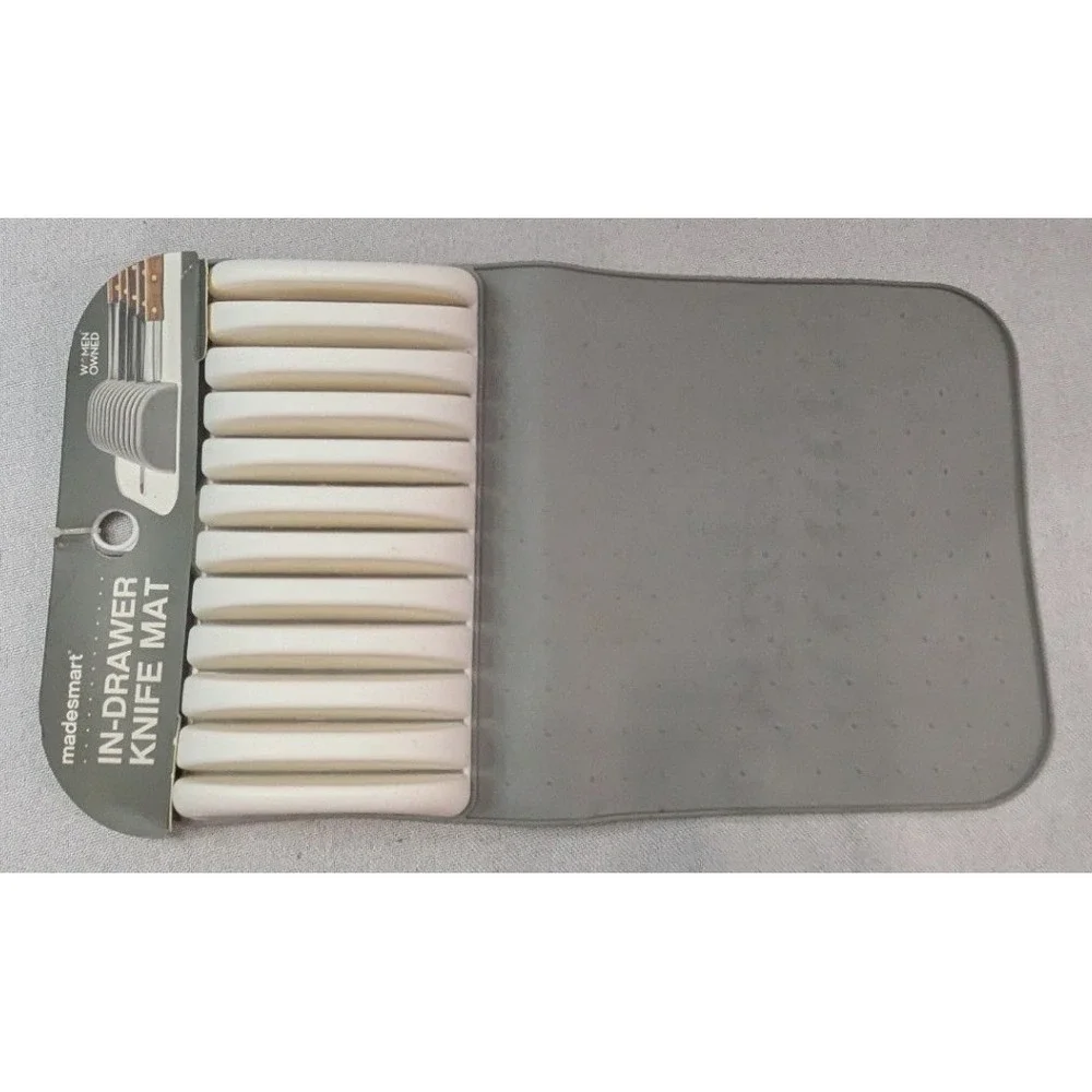Madesmart In-Drawer Knife Mat Kitchen Organizer 11 Slot Gray White NEW Storage